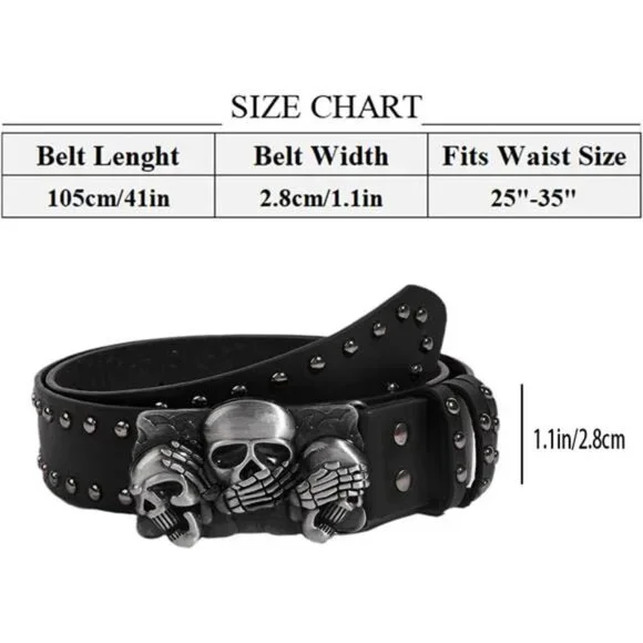 Mens Belt Leather Skull Buckle Belt - Picture 6 of 7